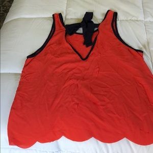 Salmon/navy sleeveless blouse